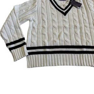 V-Neck Embroidery Wool/Viscose <b>Cardigan</b> Knit Cable Sweater Sports Wear Adults Cricket Breathable Autumn Geometric Zipper Button - Product Image 4