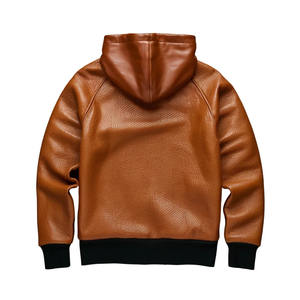 Sweat à capuche en cuir pour homme, qualité supérieure, OEM personnalisé, avec lettres brodées en chenille, effet vieilli, délavé soleil et strass brillants - Product Image 1