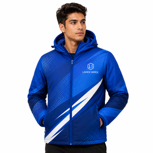Custom Men's Hooded Winter Puffer <b>Jacket</b> Sublimation Print <b>Waterproof</b> Windproof Warm Outdoor Sports <b>Jacket</b> Full Zip Coat OEM ODM - Product Image 1