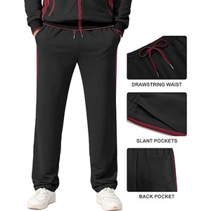Survêtement Homme Noir et Rouge à Manches Longues, Col Roulé Zippé, Coupe Sportive Classique, Respirant, pour l'Automne, Couleur Unie, Poches Latérales - Product Image 4
