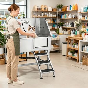 Stazione Professionale per Toelettatura Cani e Gatti, Vasca in Acciaio Inox per Uso Interno, Adatta per Cani, Gatti, Rettili, in Legno e Materiale PP - Product Image 5