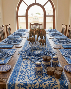 Traditional Indian Hand Block Print Table Mats White Cotton Placemats <b>Blue</b> Carry Design Vegetable Color Export Quality Set - Product Image 5