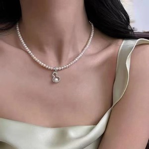 Collier de perles de gourde d'eau douce naturelles très vendues, 3-4 mm, cercle presque parfait, forte luminosité, légers défauts, vente en gros - Product Image 4