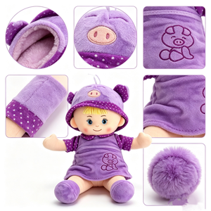 Muñeca de tela personalizada con cabello rubio, peluche de cerdo bordado de dibujos animados, muñeca de trapo de peluche para niñas para dormir. - Product Image 4