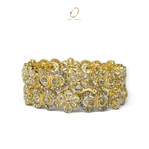 Designer Floral Stainless Steel <b>Crystal</b> Rhinestone Bangles 18K Gold Plated Women's Wedding Fashion Jewelry Collection Factory - Product Image 4