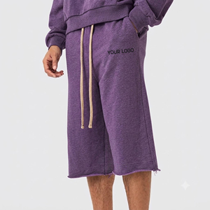 Hot Selling Casual Wear 100% Cotton Jersey Raw Hem <b>Long</b> Drawstrings <b>Shorts</b> High Quality Comfortable Breathable Men's <b>Shorts</b> - Product Image 4