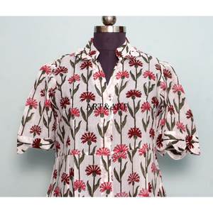 Robe midi florale en coton 100% écologique pour femme Kangura, taille naturelle, col en V, manches courtes, décoration boutonnée, lavable - Product Image 2