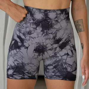 Shorts cyclistes sur mesure taille haute pour femme, imprimés tie-dye délavés, coupe droite, en polyester tricoté respirant et élastique - Product Image 4