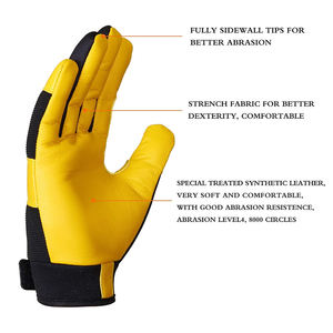 Gants de sécurité anti-vibration, couleur noir et jaune, paume en cuir, protection des mains avec fonction antidérapante - Product Image 3
