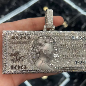 Custom 3D Cash <b>Pendant</b> Moissanite 925 Sterling Silver 18K Gold Plated Hip Hop <b>Emerald</b> Cut Moissanite Iced Out Hip Hip Jewelry - Product Image 3