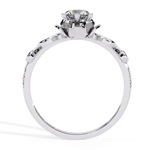 Anillo de Compromiso con Diamante Cultivado en Laboratorio de Corte Brillante Redondo de 0.5ct, con Piedras Laterales Finas, Oro Sólido de 10K, 14K, 18K, Certificado IGI - Product Image 6
