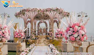Mandap de mariage intérieur moderne et élégant avec dôme, blanc et argenté, nouvelle arrivée, cadre en bois léger pour événements aux États-Unis - Product Image 4