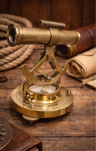 <b>Antique</b> Nautical Brass Alidade Telescope with <b>Compass</b> Base 4 Inch Decorative Instrument - Product Image 2