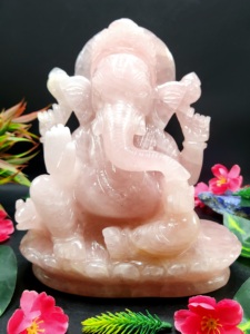 Grande figurine religieuse du dieu Ganesha en quartz rose, sculpture artisanale, Reiki, chakra, décoration d'intérieur - Product Image 5