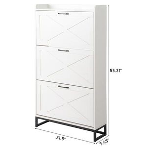 Mobiletto con tre cassetti e anta scorrevole in truciolato bianco anticato con pannello superiore 80*24*145cm, organizer per scarpe - Product Image 6