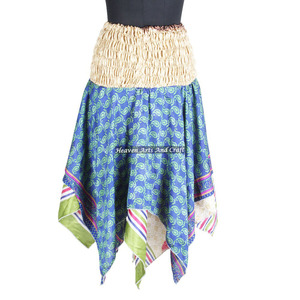 Venta al por mayor elegante diamante corte estilo falda Bohemia seda chatarra pañuelo danza sobrefalda Tribal sostenible falda Hippie DS032 - Product Image 1