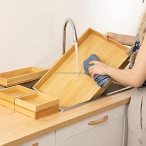 Ensemble de gros de plateaux de service décoratifs en bois de bambou personnalisés Grands moyens petits mini plateaux gigognes poignées écologiques - Product Image 6