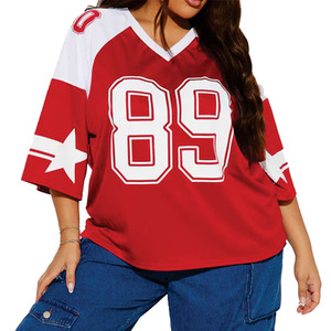 Camiseta de Fútbol Americano Roja Personalizada al por Mayor, Estilo Retro Urbano, con Diseño de Estrella, Transpirable, Estilo Casual - Product Image 6