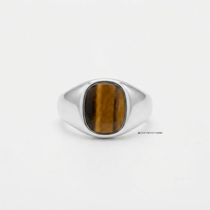 Men's <b>Tiger</b> <b>Eye</b> Signet <b>Ring</b> 925 Sterling Silver 18K Gold Plated Gemstone Wedding <b>Ring</b> - Product Image 2