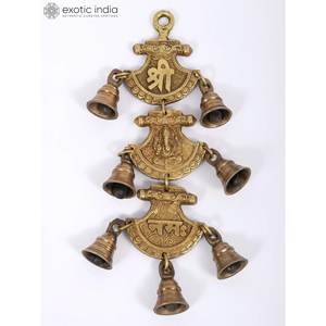 Hecho a mano 11 pulgadas Shri Ganeshay Namah colgante campana de latón artículo de decoración del hogar indio - Product Image 3