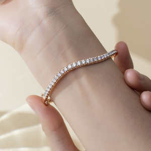 Bracelet jonc ajustable en or rose 14K avec diamant de laboratoire 1,5 carat D VVS1, bracelet jonc articulé en or avec diamants, design vague, bracelet tennis - Product Image 5