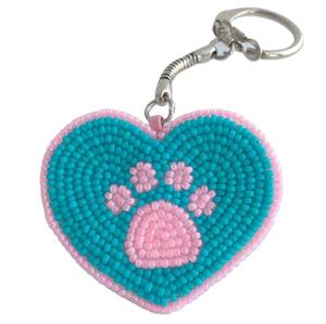 Porte-clés en forme de cœur avec perles, porte-clés rond en perles de rocaille à motif damier, breloque esthétique pour sac, joli porte-clés - Product Image 1