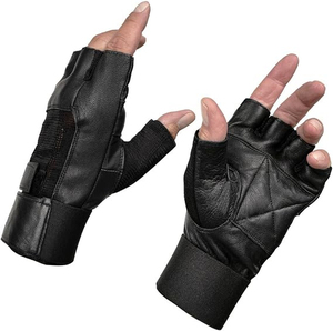 Samroz Sports Black Leather Palm Fingerless Motorcycle Hand <b>Gloves</b> W/Mesh Material - Product Image 4