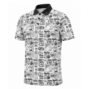 Polo de golf pour homme à manches courtes blanc avec motif imprimé alimentaire, style décontracté, coupe classique, coton tissé - Product Image 1