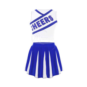 Ensemble d'uniformes de cheerleading de conception professionnelle, fabriqué en usine, jupe rayée blanche et bleue, haut imprimé Cheers, taille adulte - Product Image 2