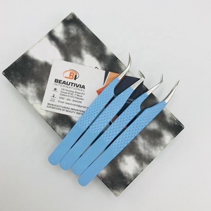 แหนบต่อขนตาสแตนเลสสีฟ้าเคลือบสีฟ้าติดเพชรแบบมืออาชีพปลายแหลม - Product Image 2