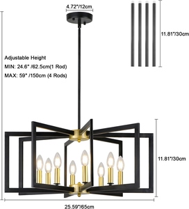 Wholesale Industrial Geometric Chandelier Bulk Matte Black and Gold Pendant Light Factory Price <b>Retro</b> Candle Hanging Lamp - Product Image 2