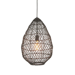 Black, teardrop-shaped lampshade woven from natural rattan, a decorative pendant lamp for home interiors, - Product Image 4