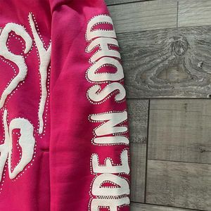 Private label rhinestone zip <b>up</b> hoodie streetwear custom cotton fleece oversized low moq - Product Image 6