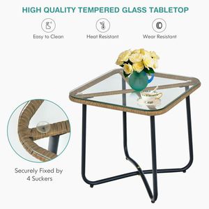 Ensemble bistrot de jardin 3 pièces avec 2 chaises en rotin et table basse carrée en verre - Product Image 3