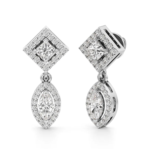 Pendientes de Diamantes con Corte Princesa, Chapados en Rodio, Geométricos, Joyería de Lujo para Mujer, para Bodas - Product Image 1