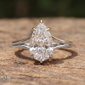Bague de fiançailles en argent sterling 925 avec moissanite taille poire, halo caché, branches fendues, plaqué rhodium et or, cadeau de mariage pour femme - Product Image 2