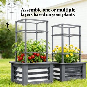 Fioriera Rialzata in Legno con Telaio a Griglia e Vaso Grigio, Contenitore Resistente per Piante da Esterno, Recinzioni, Tralicci e Cancelli - Product Image 2