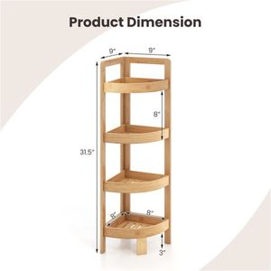 Scaffale da Bagno in Bambù con 4 Ripiani, Mensola Angolare da Cucina in Acciaio con Finitura in Alluminio - Product Image 3