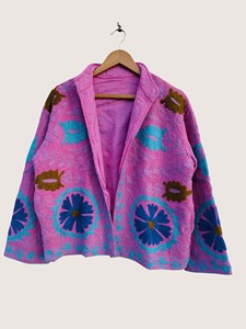 Poncho en laine brodé floral bohème, col mandarin, manches longues, grande taille, vêtements d'extérieur pour femmes en hiver - Product Image 1