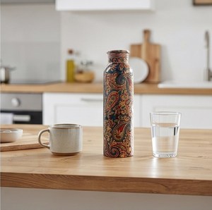 Bouteille d'eau vintage en cuivre motif cachemire 1000 ml, gourde de voyage en acier inoxydable, idéale pour les boissons personnalisées et l'emballage cadeau - Product Image 5