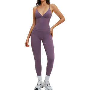 Solid Color Two Piece Yoga Set High Waist Leggings And <b>Bra</b> With Twist Design Crisscross Back Breathable Spandex Polyester - Product Image 3
