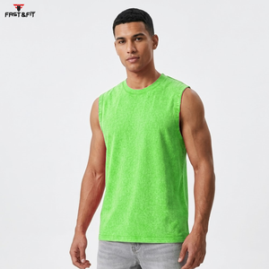 Débardeur de sport en coton personnalisé avec logo, couleur unie, sans manches, respirant, séchage rapide, tissu gaufré pour la musculation et le fitness - Product Image 5