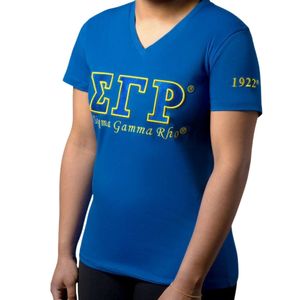 Camiseta Personalizada SGRHO para Mujer, Sigma Gamma Rho 1922, Sororidad Griega, Azul, Cuello en V, Manga Corta, Informal, de Algodón, Estilo Urbano, Venta al Por Mayor - Product Image 1