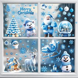 9 fogli di natale finestra decalcomanie blu tema Babbo Natale renna pupazzo di neve fiocco di neve modello doppia faccia adesivi statici riutilizzabili - Product Image 5