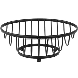 Small round Pattern Black <b>Metal</b> Fruit <b>Basket</b> with Ball Base for Tableware & Kitchenware Storage - Product Image 1