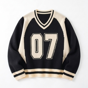 เสื้อสเวตเตอร์ถักลายแจ็คการ์ดสำหรับผู้ชาย สกรีนโลโก้ด้านหน้าได้ ผลิตจากผ้าฝ้าย 100% แห้งเร็ว ไม่เป็นขุย ไม่ยับ ใส่สบายในฤดูหนาว ทรงหลวม สไตล์ลำลอง - Product Image 1