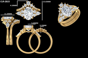 Ensemble de bague de fiançailles en moissanite taille ovale 3,20 carats, bijoux vintage, bague de mariage en diamant, ensemble de bagues de mariée en or jaune massif 14 carats - Product Image 6