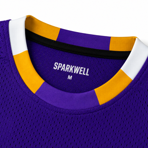 Maillot de basket-ball Sparkwell violet et jaune 23, débardeur en maille sublimée, unisexe, col rond, sans manches, respirant - Product Image 6