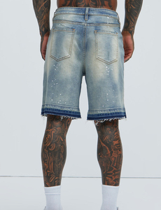 Men's Distressed Denim Shorts <b>Mid</b> Waist Ripped Cotton Casual Summer Style - Product Image 3