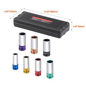 Set di Chiavi a Bussola Profonde Metriche da 1/2 Pollice, 6 Punte, 7 Misure per Dadi di Ruota, in CR-MO S, per Dadi di Veicoli, Misure 17/19/21/22/23/24/27mm - Product Image 5